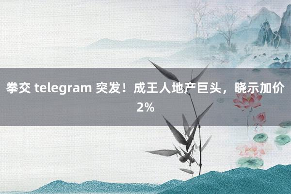 拳交 telegram 突发！成王人地产巨头，晓示加价2%