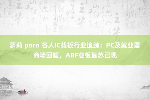 萝莉 porn 各人IC载板行业追踪：PC及就业器商场回暖，ABF载板复苏已现