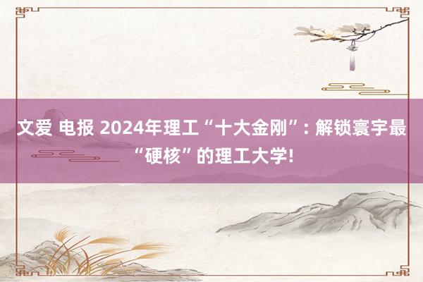 文爱 电报 2024年理工“十大金刚”: 解锁寰宇最“硬核”的理工大学!