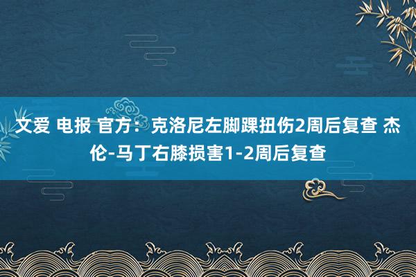 文爱 电报 官方：克洛尼左脚踝扭伤2周后复查 杰伦-马丁右膝损害1-2周后复查