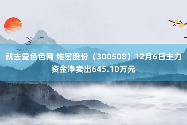 就去爱色色网 维宏股份（300508）12月6日主力资金净卖出645.10万元