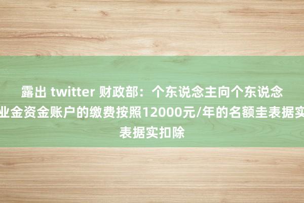 露出 twitter 财政部：个东说念主向个东说念主待业金资金账户的缴费按照12000元/年的名额圭表据实扣除