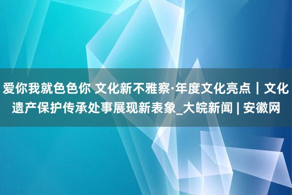 爱你我就色色你 文化新不雅察·年度文化亮点｜文化遗产保护传承处事展现新表象_大皖新闻 | 安徽网